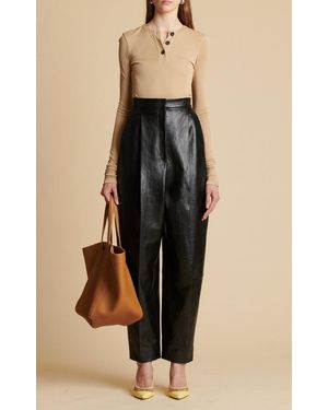 KHAITE Ashford Pleated Leather Trousers - Natural