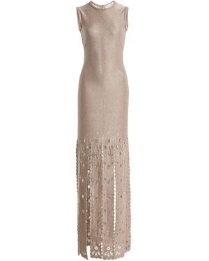 Oscar de la Renta Fringed Metallic Maxi Dress - Natural