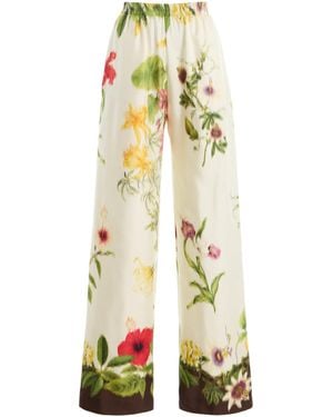 Oscar de la Renta Floral Silk-Twill Straight-Leg Trousers - White