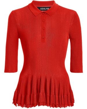 Ashlyn Half-Sleeve Knit Polo - Red