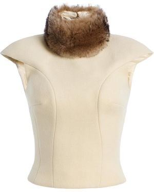 LAQUAN SMITH Capped-Sleeve Wool Top - White