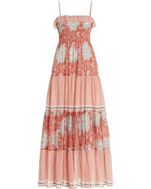 BOTEH De Flore Shirred Cotton Maxi Dress - Pink