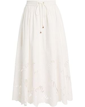 Zimmermann Mahon Embroidered Cotton Midi Skirt - White