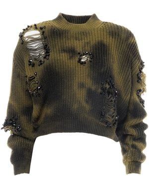 DES_PHEMMES Tie Dye Maxi Wool Pullover - Green