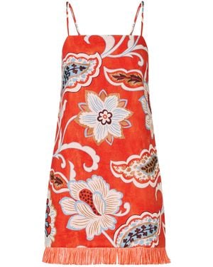 ROAME. Willa Fringe Linen Mini Dress - Red