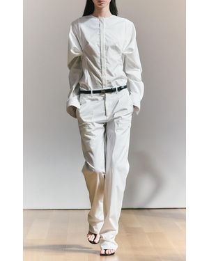 Brandon Maxwell Medium Buckle Leather Belt - Grey