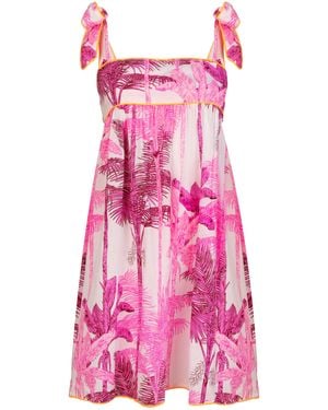 Juliet Dunn Printed Cotton Mini Baby Doll Dress - Pink