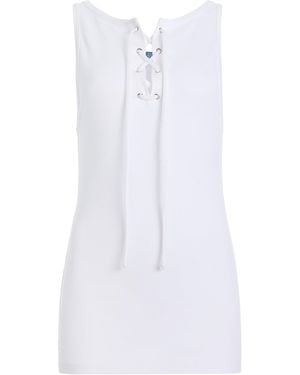Prada Lace-Up Cotton-Jersey Tank Top - White
