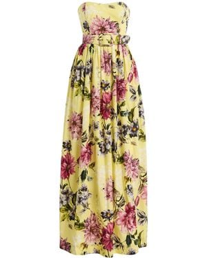 Cara Cara Greenfield Belted Strapless Floral Cotton Maxi Dress - Metallic