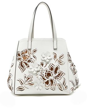 Oscar de la Renta Small Lasercut-floral Leather Tote Bag - White