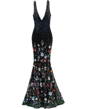 La Fuori Moonlit Bloom Garden Embellished Gown - Black