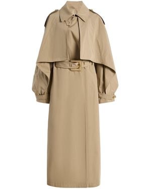 Balmain Belted Cotton-Gabardine Long Trench Coat - Natural