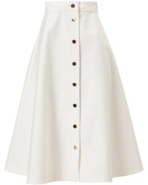 Carolina Herrera High-Rise Cotton Sateen Midi Skirt - White