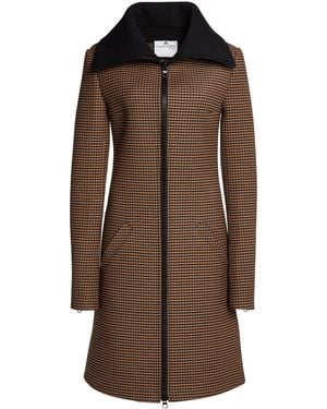 Courreges High-Collar Houndstooth Tailored Coat - Brown