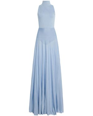 AMIYA Sirena Mock Neck Silk-Blend Maxi Dress - Blue