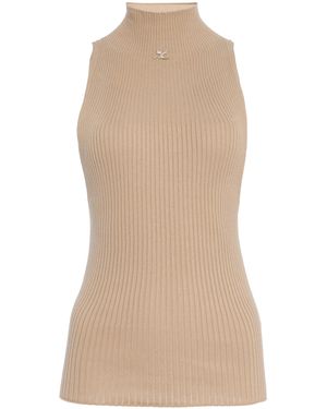 Courreges Mockneck Ribbed Cotton-Wool Top - Natural