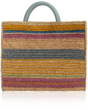 Rabanne Raphia Striped Large Tote Bag - Brown