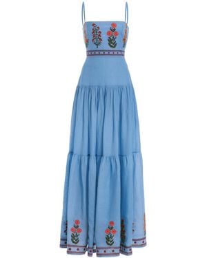 Agua Bendita Lima Dahlia Linen Maxi Dress - Blue