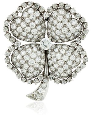 Simon Teakle J.E. Caldwell Platinum Diamond Shamrock Brooch - White