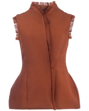 BOYEDOE Adom Fringe-Trimmed Cotton-Blend Wrap Top - Brown