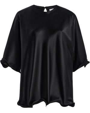 Brandon Maxwell Pippa Ripple Hem Silk Stretch Charmeuse Top - Black