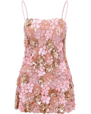 LoveShackFancy Aleria Floral-Embellished Tulle Mini Dress - Red