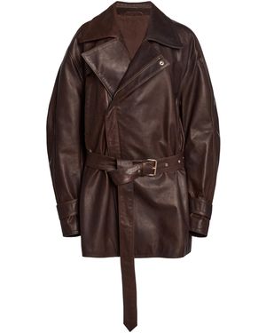 Victoria Beckham Belted Leather Jacket - Brown
