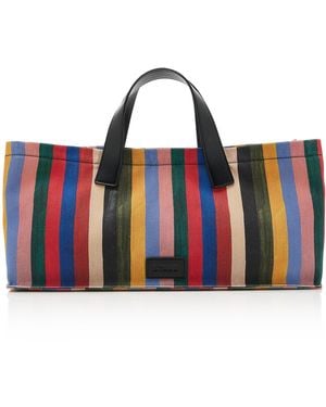 STAUD Port Striped Canvas Tote Bag - Red