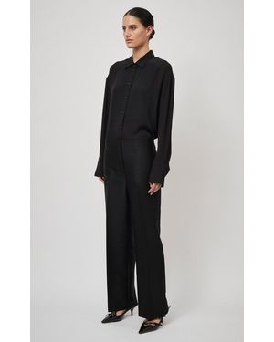 BEARE PARK Bandless Wool-silk Straight-leg Trousers - Black