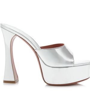 AMINA MUADDI Dalida Metallic Leather Platform Mules - White