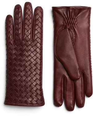 Bottega Veneta Soft Intrecciato Leather Gloves - Red