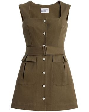 Matthew Bruch Apron Cargo Army Cotton Mini Dress - Green