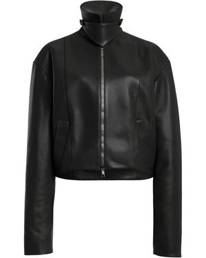 Brandon Maxwell The Alexis Sculpted Leather Bomber Jacket - Black