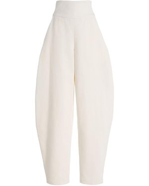 Atelier Prabal Gurung High-Rise Slub Denim Barrel-Leg Trousers - White