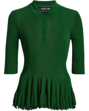 Ashlyn Half-Sleeve Knit Polo - Green