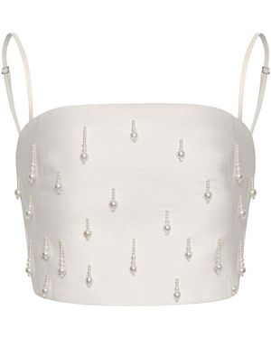 ANDRES OTALORA Eter Embellished Linen Top - White