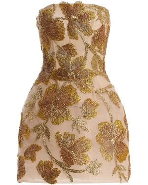Monique Lhuillier Floral-Embroidered Tulle Mini Dress - Natural