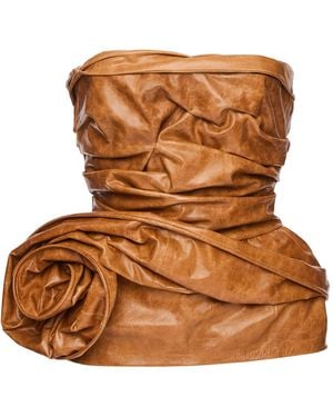 Magda Butrym Strapless Leather Corset Top - Brown