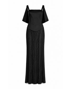 Sandra Mansour After Dark Satin Tulle Maxi Dress - Black