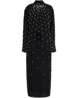 Oscar de la Renta Pearl-Embellished Silk-Georgette Midi Dress - Black