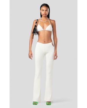 Mach & Mach Crystal Bow Adorned Rib Knit Trousers - White