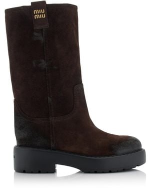 Miu Miu Suede Knee Boots - Black