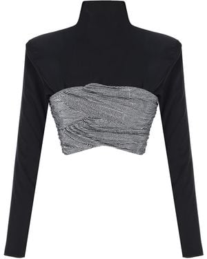 The New Arrivals Ilkyaz Ozel Âgnes Crystal-Trimmed Cropped Top - Black