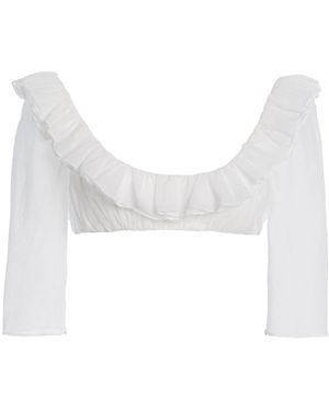 Mirror Palais Ruffled Cropped Cotton Top - White