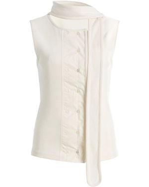 Lemaire Asymmetric Fitted Cotton-Linen Top - White