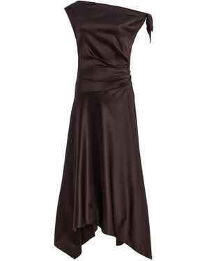 STAUD Portia Silk-Blend Midi Dress - Brown