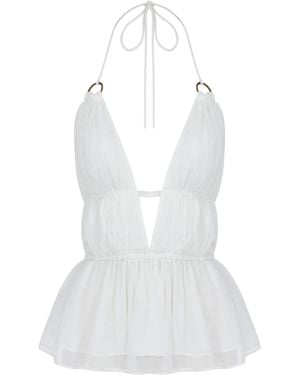 Zeynep Arcay Helen Silk-Chiffon Top - White