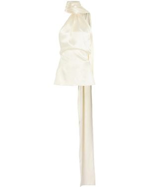 LAQUAN SMITH Scarf-detailed One-shoulder Silk Top - White