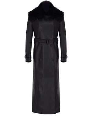 Zeynep Arcay X Camille Charrière Shearling-Trimmed Leather Trenchcoat - Black
