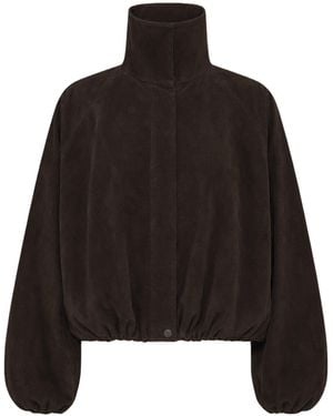 St. Agni Balloon Stand Collar Suede Leather Jacket - Black